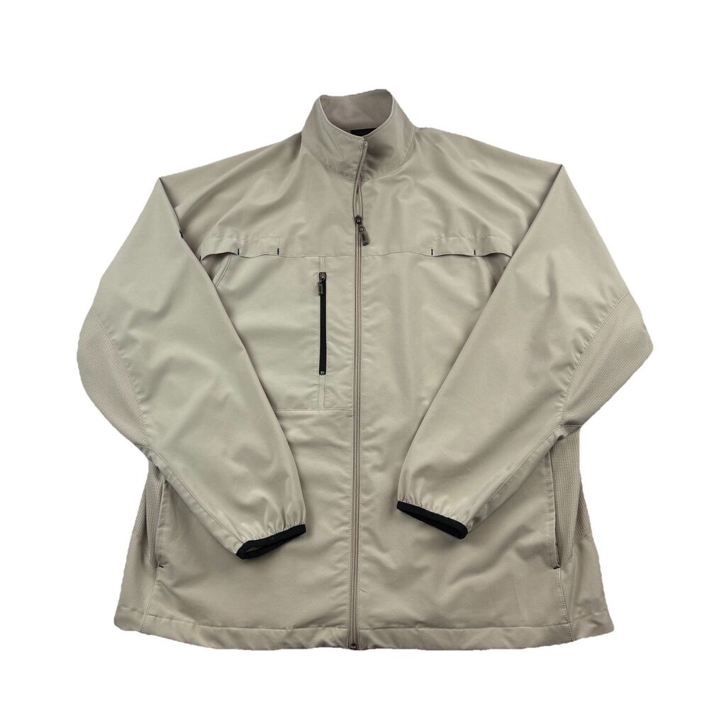 Ping Golf Performance Full Zip Jacket Zip Pockets Mens M Beige Stretch Vented
